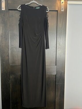 Lauren Ralph Lauren Black Cold-Shoulder Maxi Evening Gown